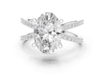 Oval Crossover Pave Engagement Ring - White Gold
