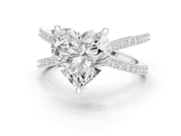 Heart Crossover Pave Engagement Ring - White Gold