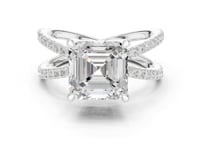 Asscher Crossover Pave Engagement Ring - White Gold