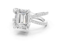 Emerald Crossover Pave Engagement Ring - White Gold
