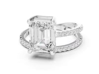 Emerald Asymmetric Crossover Pave Ring - White Gold