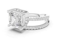 Asscher Asymmetric Crossover Pave Ring - White Gold