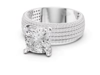 Cushion Wide Pave Band Engagement Ring - White Gold