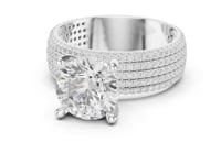 Round Wide Pave Band Engagement Ring - White Gold