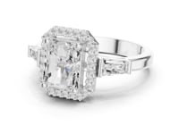 Radiant Baguette Shoulder Halo Engagement Ring - White Gold