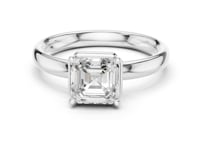 Asscher Compass Point Solitaire Engagement Ring - White Gold