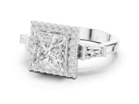 Princess Baguette Shoulder Halo Engagement Ring - White Gold