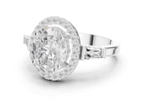 Oval Baguette Shoulder Halo Engagement Ring - White Gold