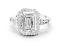 Emerald Baguette Shoulder Halo Engagement Ring - White Gold