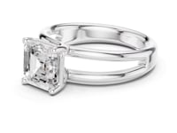 Asscher Double Band Solitaire Engagement Ring - White Gold