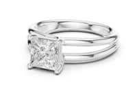 Princess Double Band Solitaire Engagement Ring - White Gold