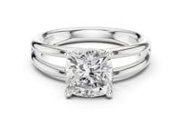 Cushion Double Band Solitaire Engagement Ring - White Gold