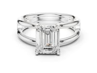 Emerald Double Band Solitaire Engagement Ring - White Gold