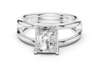 Radiant Double Band Solitaire Engagement Ring - White Gold