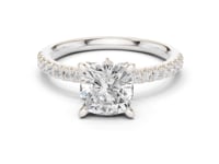 Cushion Tulip Basket Pave Engagement Ring - White Gold