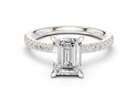 Emerald Tulip Basket Pave Engagement Ring - White Gold