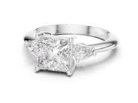 Princess East-West Pear Three Stone Engagement Ring - White Gold