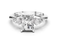 Radiant East-West Pear Three Stone Engagement Ring - White Gold