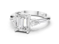 Emerald East-West Pear Three Stone Engagement Ring - White Gold