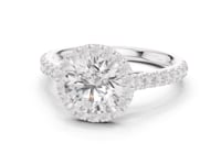 Round French Pave Halo Engagement Ring - White Gold