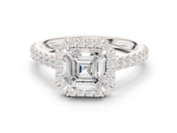 Asscher French Pave Halo Engagement Ring - White Gold