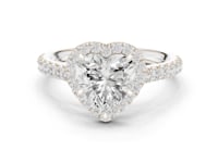 Heart French Pave Halo Engagement Ring - White Gold