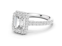 Emerald French Pave Halo Engagement Ring - White Gold