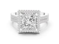 Princess Triple-Row Pave Halo Engagement Ring - White Gold