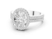 Oval Triple-Row Pave Halo Engagement Ring - White Gold