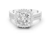 Cushion Triple-Row Pave Halo Engagement Ring - White Gold