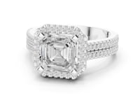 Asscher Triple-Row Pave Halo Engagement Ring - White Gold