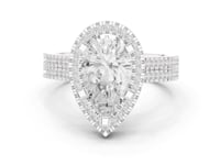 Pear Triple-Row Pave Halo Engagement Ring - White Gold