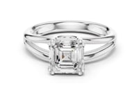 Asscher Crossover Split Shank Solitaire Engagement Ring - White Gold