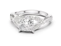 Princess Floral Leaf Pave Engagement Ring - White Gold