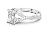 Radiant Floral Leaf Pave Engagement Ring - White Gold