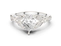 Pear Floral Leaf Pave Engagement Ring - White Gold