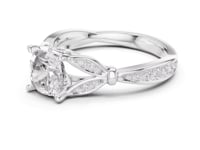 Cushion Floral Leaf Pave Engagement Ring - White Gold