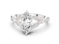 Marquise Floral Leaf Pave Engagement Ring - White Gold
