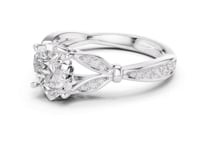 Heart Floral Leaf Pave Engagement Ring - White Gold