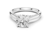 Cushion Accent Shoulder Cathedral Solitaire Engagement Ring - White Gold