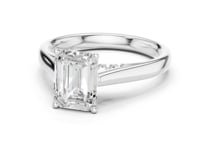 Emerald Accent Shoulder Cathedral Solitaire Engagement Ring - White Gold