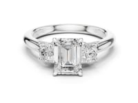 Emerald Trellis Three Stone Engagement Ring - White Gold