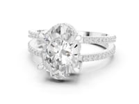 Oval Split Shank Pave Solitaire Engagement Ring - White Gold