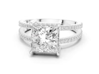 Princess Split Shank Pave Solitaire Engagement Ring - White Gold