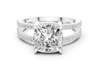 Cushion Split Shank Pave Solitaire Engagement Ring - White Gold