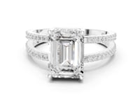 Emerald Split Shank Pave Solitaire Engagement Ring - White Gold