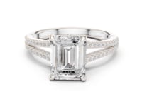 Emerald Split Shank Pave Engagement Ring - White Gold