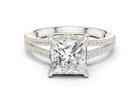 Princess Split Shank Pave Engagement Ring - White Gold