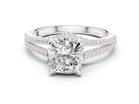 Cushion Split Shank Pave Engagement Ring - White Gold