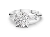 Round Petite Baguette Three Stone Engagement Ring - White Gold